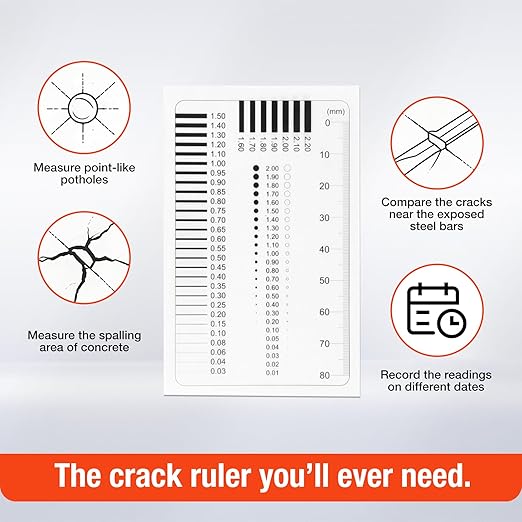 Concrete Crack Width Ruler, Clear Crack Width Gauge High-Precision Measurement Tool for Precise Inspection of Surface Defects (3 Piece)