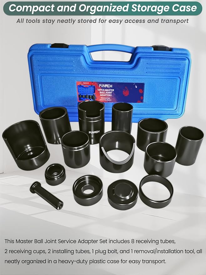 14 Piece Master Ball Joint Service Adapter Set Fits for GM and Dodge 2WD and 4WD Cars Trucks and SUV Ball Joint Tool