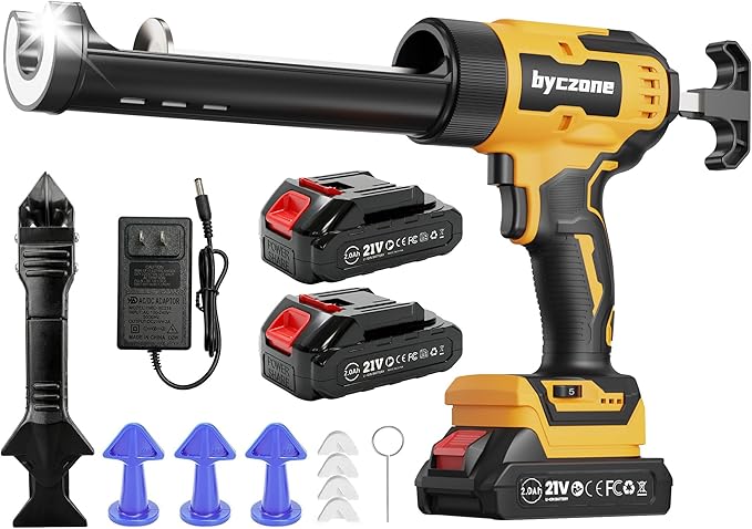 Electric Caulking Gun With 2X2000mAh Batteries, 10 Oz Cordless Caulk Gun with Adjustable Speed, LED Light, Battery Powered Caulking Gun for Filling, Sealing, Repair
