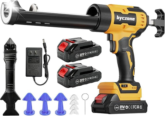 Electric Caulking Gun With 2X2000mAh Batteries, 10 Oz Cordless Caulk Gun with Adjustable Speed, LED Light, Battery Powered Caulking Gun for Filling, Sealing, Repair