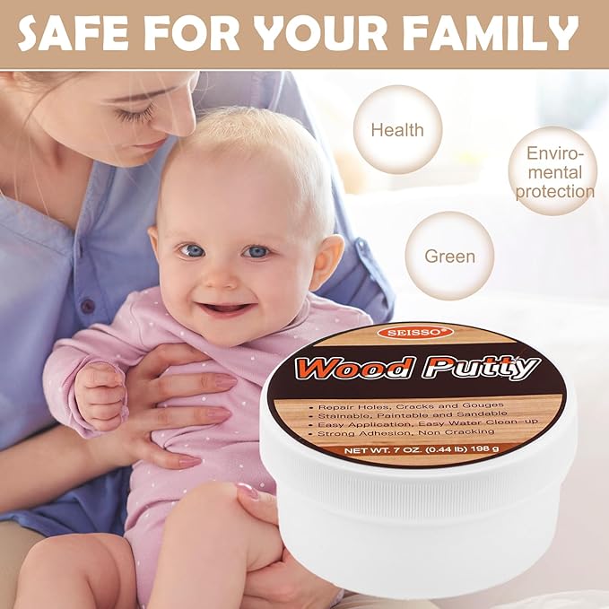 SEISSO White Oak Wood Filler Paintable, Stainable, Waterproof, Wood Repair Putty, Furniture Repair Kit - Restore Wooden Table, Cabinet, Floor, Door