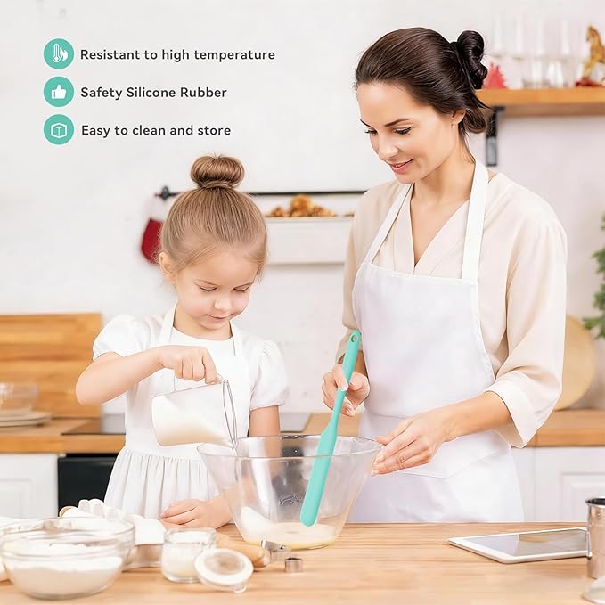 Silicone Jar Spatula Set of 3, Long Handle Skinny Spatula and Spurtle for Sourdough Starter, Flexible Jar Scraper for Peanut Butter, Jam, Icing, Cream with No Batter Left Behind (3)