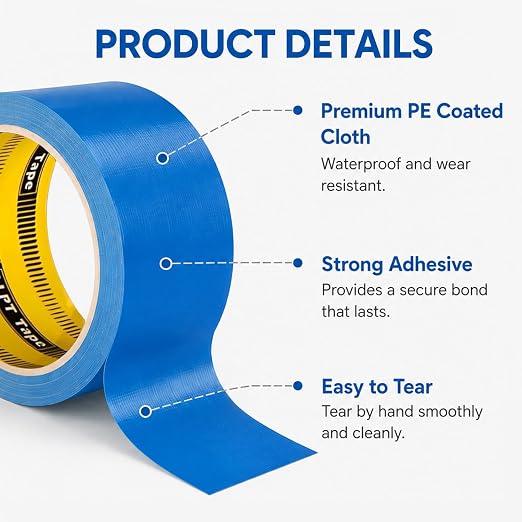 LLPT Duct Tape Premium Grade 1.6" x 108 Feet x 11 Mil Sky Blue | Wide Size, RoHS, Weather Resistant, Strong Hold, No Residue Hand Tearable for Home School Color Coding Marking DIY Crafts