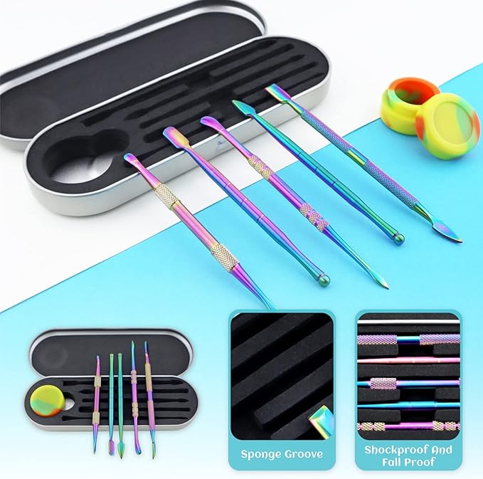 YETOOME 6 Pcs Wax Carving Tool Set with 5 ml Silicone Container and Portable Metal Case, Double-Ended Carving Tool Stainless Steel Wax Sculpting Tools for Wood, Wax, Clay, Pottery, Rainbow Color