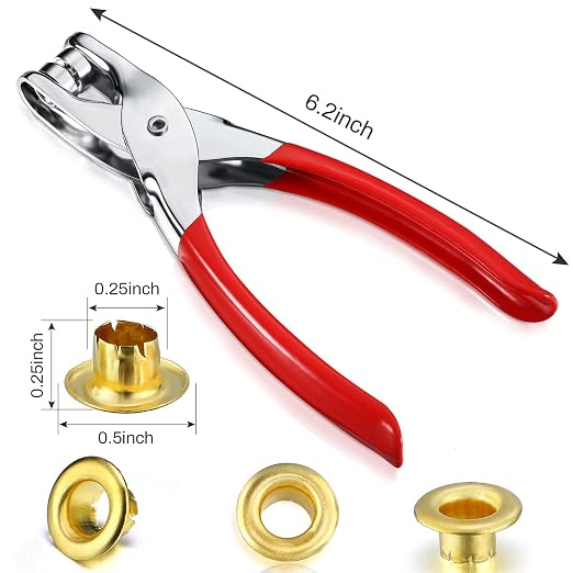 Mudder 301 Pcs Grommet Eyelet Pliers Tool Kit, Fabric Leather Hole Eyelets and Grommets Punch Pliers with 300 Metal Eyelets for Belt Shoes Cloths(1/4 Inch,Gold)