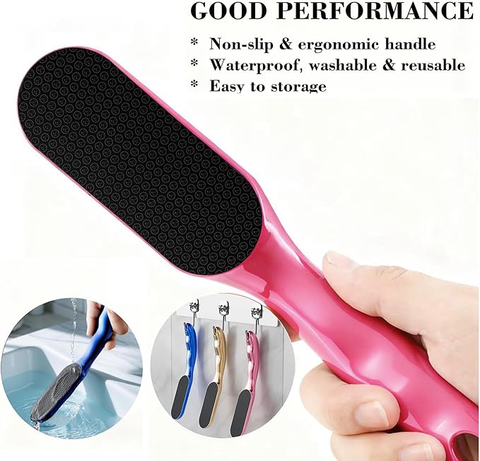 Nano Glass Foot File, Foot Callus Remover & Foot Scrubber for Smooth Feet, Professional Pedicure Tool (Heel Socks & Cracked Heel Stick Included), Pink