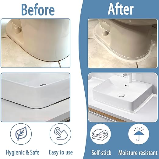 Caulk Tape Self Adhesive, 4 Rolls Waterproof Caulk Strip, Toilet Sealer Around Toilet Base, Traditional Caulking Replacement, Caulking Tape for Bathroom, Bathtub, Floor Wall Edge Protector