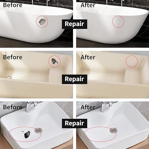 Tub and Fiberglass Shower Repair Kit (Color Match), 3.7oz Porcelain Repair Kit, Porcelain Sink and Acrylic Bathtub Repair Kit White for Cracks Chips Dents Holes Almond/Biscuit/Bone