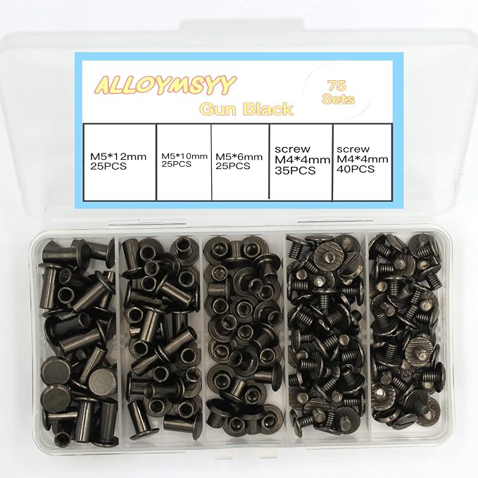 75 Sets Chicago Black Round Head Rivets Binding Screws Screws 6/10/12 3 Sizes for Leather Craft Decoration/Books/Leather, Bags, Apparel Rivets