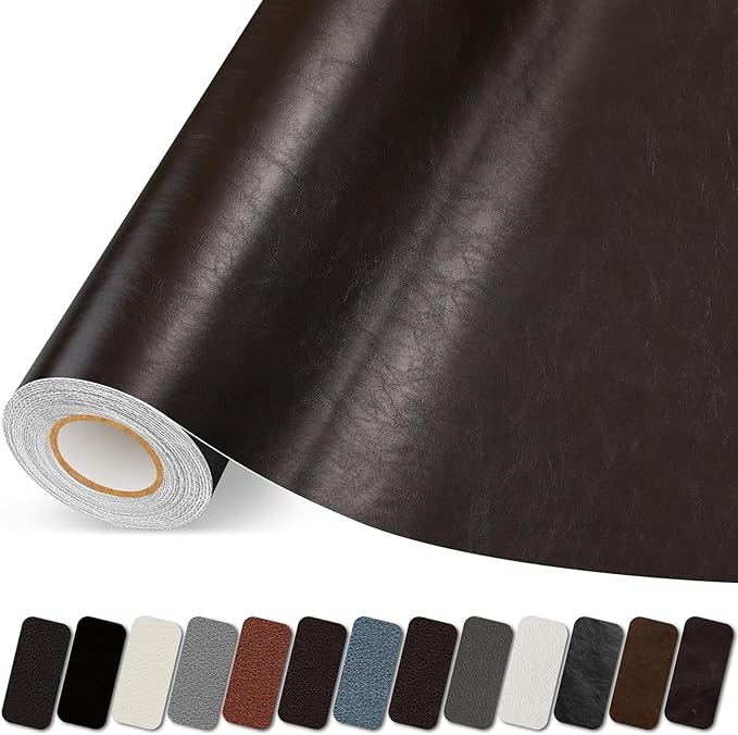 Leather Repair Patch, 17X158 Inch Self Adhesive Leather Repair Tape, Large Vinyl Patch Kit for Couches, Sofa, Furniture, Car Seats, Office Chairs, Cabinets, Handbags（Dark Brown, 17X158 Inch）