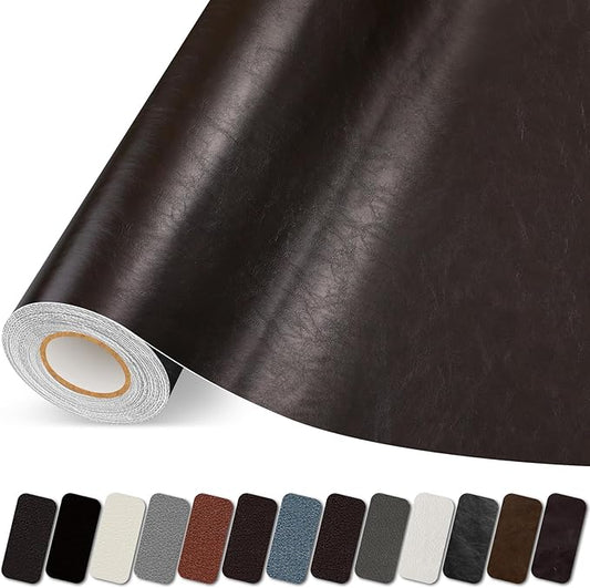 Leather Repair Patch, 17X79 Inch Self Adhesive Leather Repair Tape, Large Vinyl Patch Kit for Couches, Sofa, Furniture, Car Seats, Office Chairs, Cabinets, Handbags（Dark Brown, 17X79 Inch）