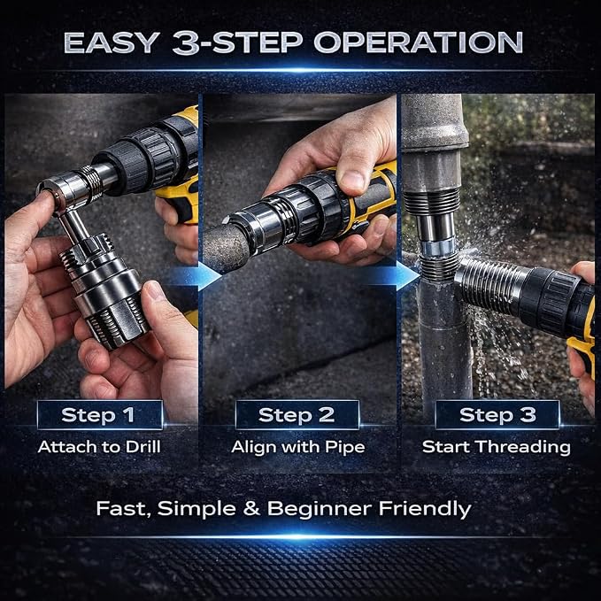 3pcs Pvc Pipe Threader,Dual-Function Internal & External Pipe Threading Tool, High-Quality Thread Cutter For 1/2"&3/4"&1" Plastic Pipes, Drill Compatible Threader For Plumbing Repairs (Black)