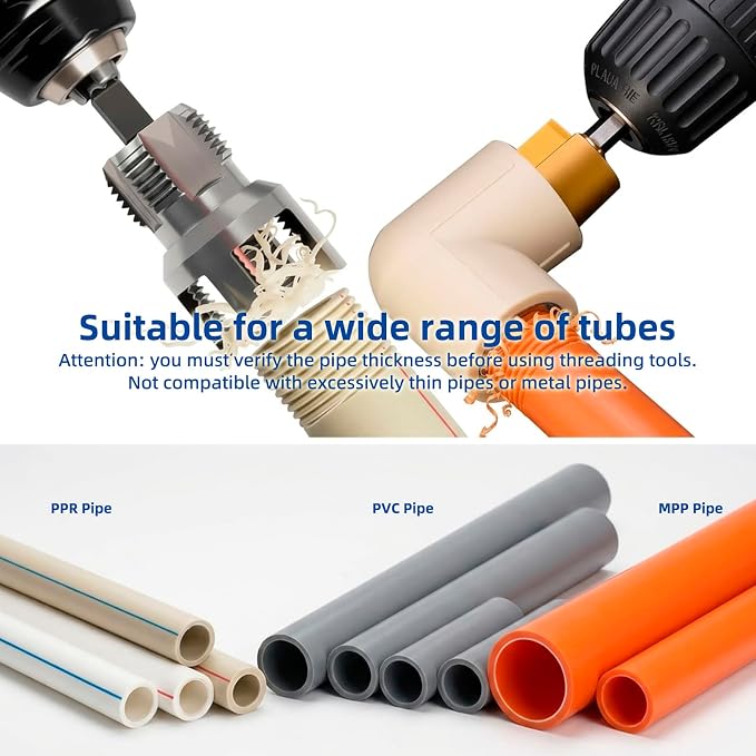 New PPR PVC Pipe Threading and Reaming Tool Kit for Drill, Internal & External Pipe Reaming and Thread Cutting Tool Set for 1/2"(DN15) 3/4"(DN20) PVC Pipe, Plumbing Water Pipe Repair and Maintenance