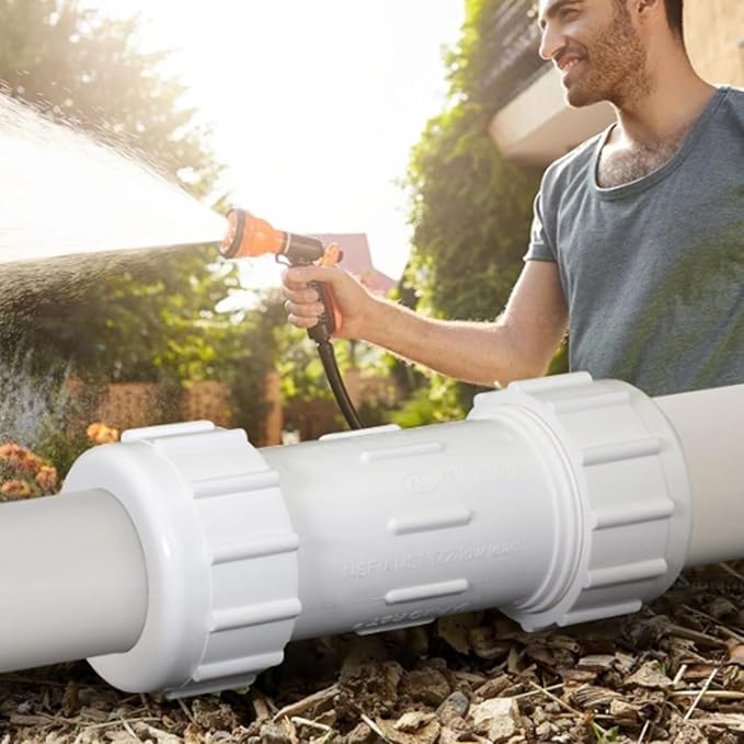 LESSO 1-1/2 Inch PVC Compression Coupling, Pipe Connection, IPS Coupling, Compression Fitting, Quick Connecting Piping and Repairs of PVC Pipe, 1-1/2" Schedule 40, White