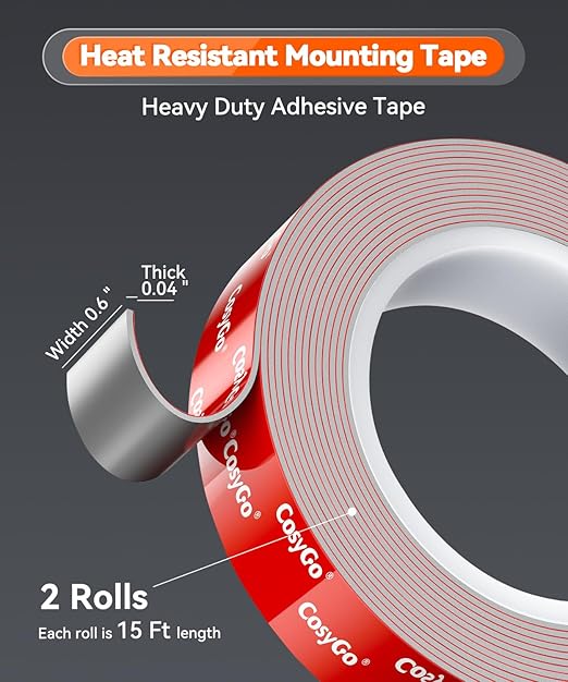 2 Rolls Double Sided Tape Heavy Duty, 15FT Outdoor Heat Resistant Automotive Waterproof Mounting Tape, 0.6In Width Super Strong Adhesion Foam Tape