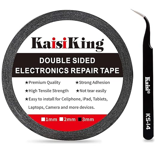 Kaisiking 1pcs 3mm x 50M LCD Repair Tape Phone Screen Adhesive Tape LCD Touch Screen Repair Tape with 1 Tweezers for Cell Phone, iPad, Tablets, Laptops, LCD Screen