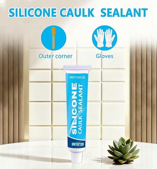 Clear Silicone Caulk Sealant 0.68 fl.oz(20ml)*2, Waterproof & Strong Adhesion, Shrink & Crack Proof for Kitchen Bathroom Window Door Toilet Shower Sink