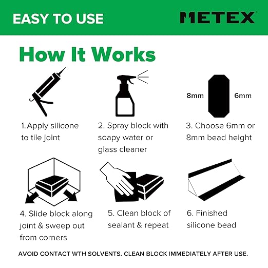 Silicone Block - 5 in 1 Easy Grip Sealant Shaping & Finishing Caulking Tool - Creates A Consistent Width Bead. Sharp & Consistent Internal Corners with A Choice of 6mm Or 8mm Bead