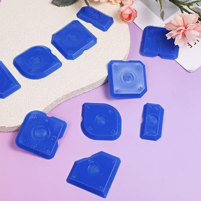 10 Pcs Silicone Caulking Tool Set, Silicone Sealant Finishing Tools, Caulk Remover Tool, Multi-Edge Sealant Applicator for Kitchen Bathroom Floor Window, Blue