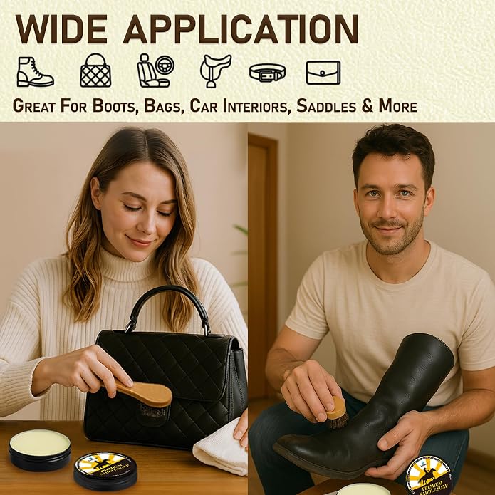 Feilove Leather Boot Care Kit – Mink Oil & Saddle Soap for Leather with Applicators & Cloths – 6-Piece Leather Shoe Care Kit for Cowboy Boots, Work Boots, Shoes & Tack