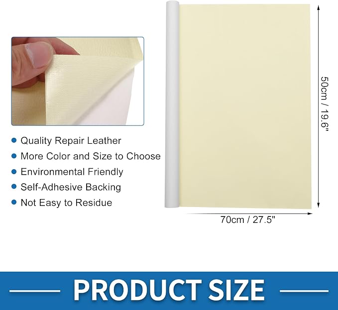 Self Adhesive Leather Repair Patch Strong Stickiness 19.6"x27.5" Leather Repair Tape PVC Faux Leather Beige Yellow 1 Pcs