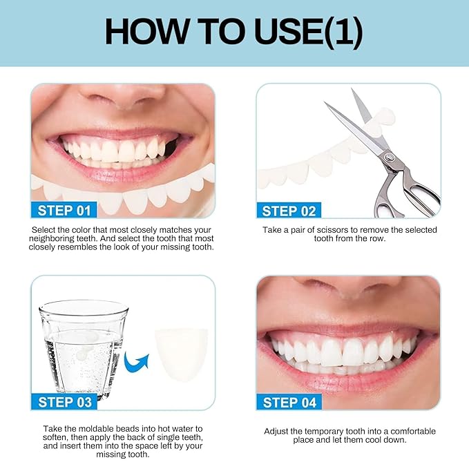 Tooth Repair Kit，Temporary Natural Shade for Filling The Gap, Moldable Thermal Beads Replacement Kit Replace The Missing or Broken Tooth-6PCS-3Colors