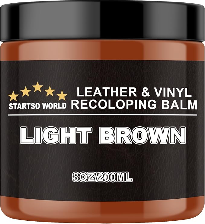 STARTSO WORLD Light Brown Leather Recoloring Balm, Leather Repair Kit for Furniture, Couches & Car Seats, Leather Paint, Leather Color Restorer, Leather Scratch Remover