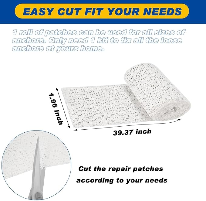 Kenbry Drywall Anchor Repair Kit,1.96' x 39.37' Patch Easy Cut for Fast Loose Anchors Fix, No Need to Redrill or Fill, Ideal for Most of Surfaces