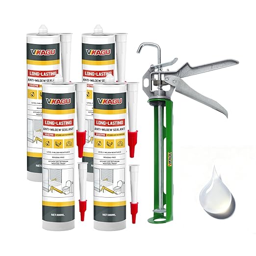 VGS 798 Professional Silicone Sealant Caulk 10.15 Oz Cartridge, 4 Pack – for Kitchen & Bathroom, Clear, Flexible & Durable Waterproof Sealant