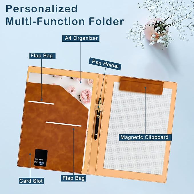 Personalized Padfolio with Engraved Logo Text Custom Leather Portfolio for School Office Conference
