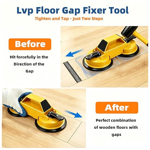 Floor Gap Fixer Tool Enhanced Suction Cup 45°Striking Surface Floor Laminate Flooring Tools with Suction Cup and Mallets and 6pcs Sticky Pads Slot Cutter for Vinyl Flooring Repair Tool (Yellow)