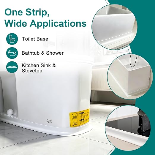TOUSEA Professional Waterproof Caulk Strip - Self Adhesive White Sealing Tape for Toilet, Tub, Peel and Stick Backsplash Finisher - Renter Friendly, Easy Install (White-1.5IN-10.5FT-N01)