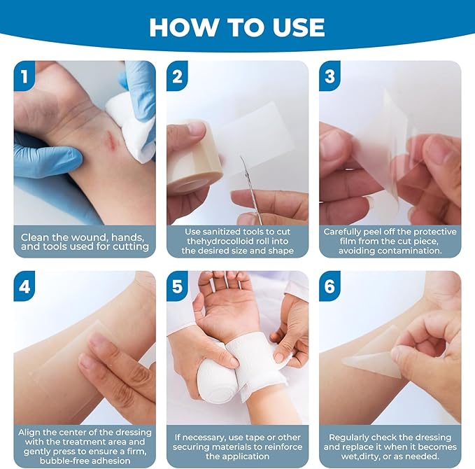 Hydrocolloid Bandages Roll: 2in x 5ft Ultra Adhesivas & Absorbent & Waterproof Large Hydrocolloid Patches for Wound Care Hydro Seal Wound Healing Hydrocolloid Dressing Bandaid Tape