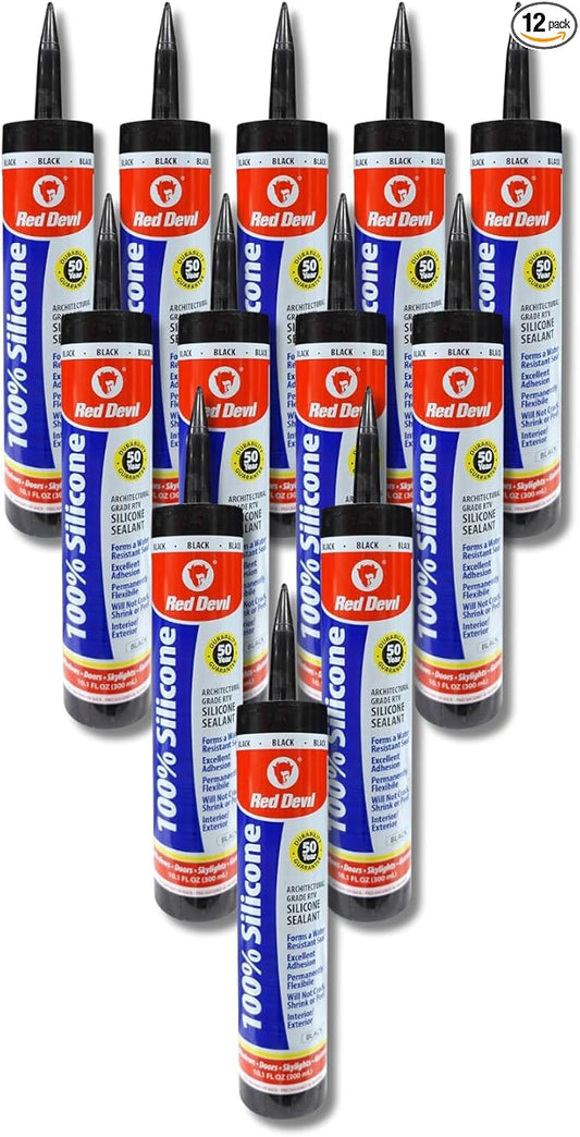 Red Devil 8166012 100% Silicone Sealant Architectural Grade, Black, 9.8 oz, Case of 12