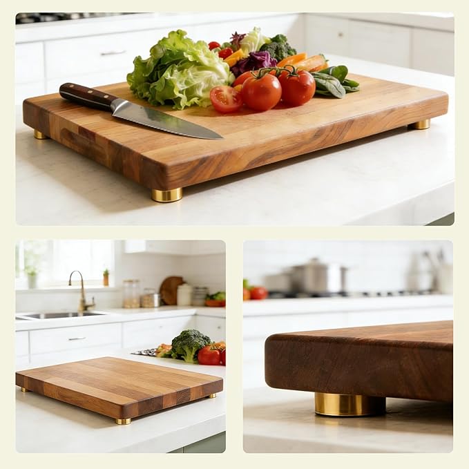 Solid Brass Cutting Board Feet, 4 Pcs with Non-Slip Pads & Screws – for Secure Grip and Surface Protection on Butcher Block, Kitchen Island, Table, Cabinet (1.18X0.4 in)