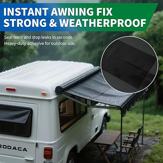 YONGJIN RV Awning Repair Tape, Heavy Duty Outdoor Tent Repair Tape and Tarp Tape, Waterproof Tarp Patch Kit for Camper, Boat Covers, Canvas, Sail, Canopy, and Outdoor Fabric Tear Repair (4 inch)