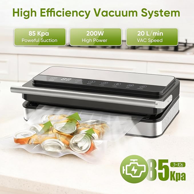 Locksworth 85Kpa Food Vacuum Sealer with Digital Timer, Built-in Cutter, and Storage Box