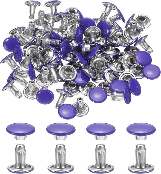 uxcell 120Set Leather Rivets, 8mm Double Cap Rivet Tubular Metal Studs Repairs Decoration Craft Accessories for Repair Decorate Leather Craft Belt Bag Shoes Purse Belts, Purple