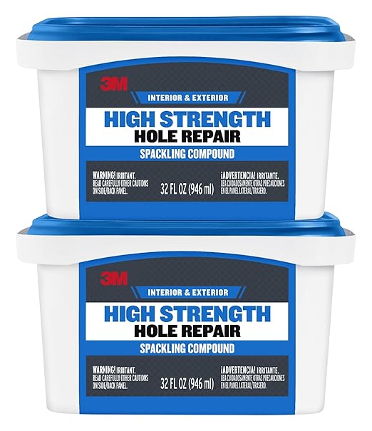3M High Strength Color Changing Spackling Compound, 32 oz Tub, 2 Pack – Blue-to-White Drying Formula, Fast-Drying, No Shrink, Primer-Enhanced, Multi-Surface Wall Repair for Interior and Exterior