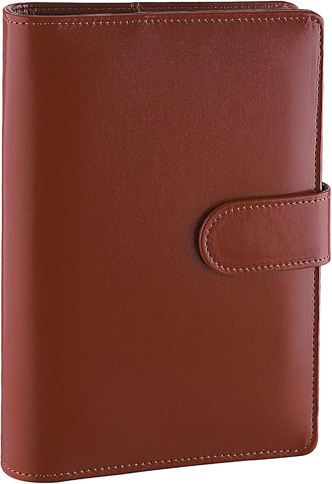 Antner A6 Binder 6 Ring Refillable Notebook Budget Planner for A6 Filler Paper, PU Leather Loose Leaf Personal Planner Wallet Money Organizer Cash Stuffing Binder with Magnetic Buckle Closure, Brown