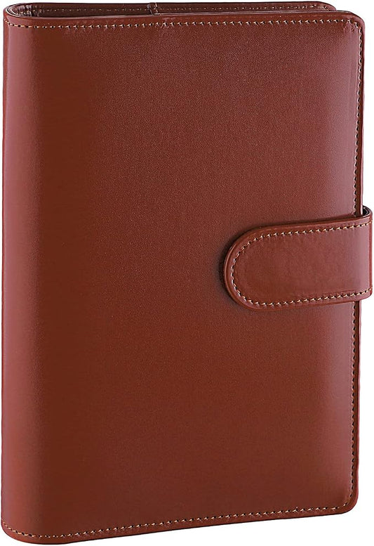 Antner A6 Binder 6 Ring Refillable Notebook Budget Planner for A6 Filler Paper, PU Leather Loose Leaf Personal Planner Wallet Money Organizer Cash Stuffing Binder with Magnetic Buckle Closure, Brown