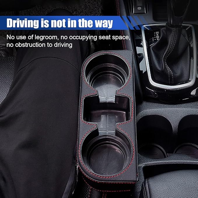 KITUREK Car Cup Holder, PU Leather Cover Auto Front Seat Organizer, Black | Multifunctional Cup Drink Holder, Gap Filler Coin Bucket Storage Box, Console Side Pocket, Cell Mobile Phone Holder