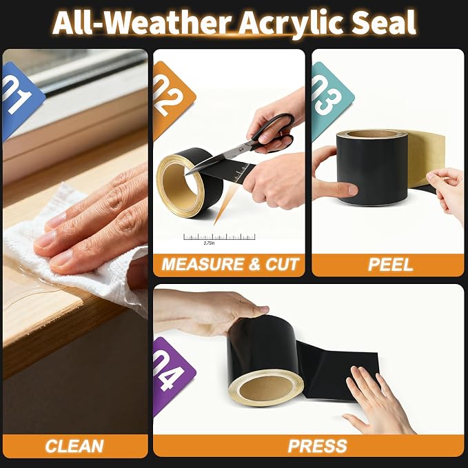 Flashing Tape for Windows and Doors, 3.75 in x 90 ft, 12 Rolls, Acrylic Adhesive, Self-Adhesive Flashing Tape, Waterproof, UV Resistant, Great for Sealing Doors, Windows, and Construction & Repairs