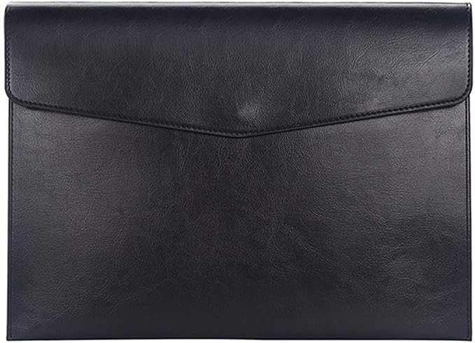 PU Leather A4 File Folder Document Holder Envelope Folder Case with Snap Closure for Receipt Contract Black