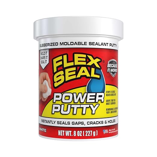Flex Seal Power Putty, Moldable Waterproof Rubberized Sealant, Instantly Fills Gaps, Cracks, or Holes, Removable Reusable, Works Underwater, Pipes, Marine, Auto, RV, Metal, Plastic, Wood, White 8 oz