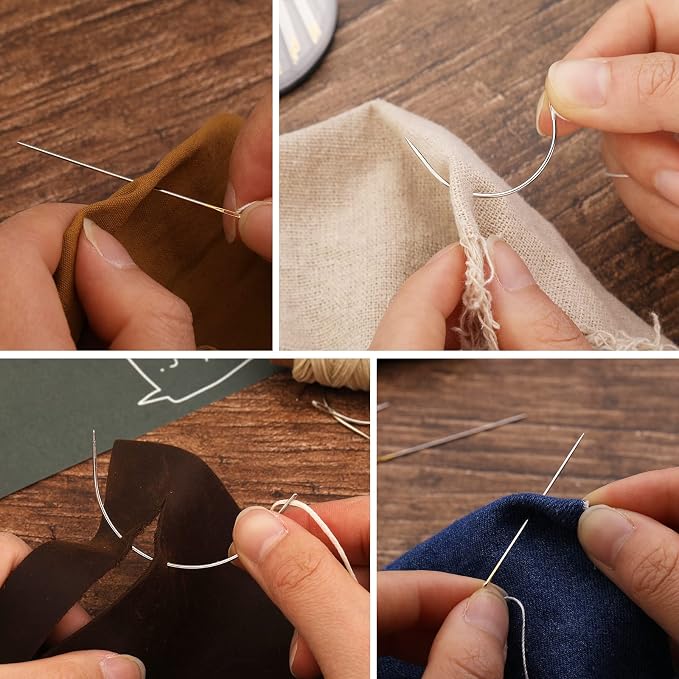 Premium Curved Leather Needles Kit - Assorted Sharp Needles (4 Sizes) with Threaders for Leather Repair & Art Crafts