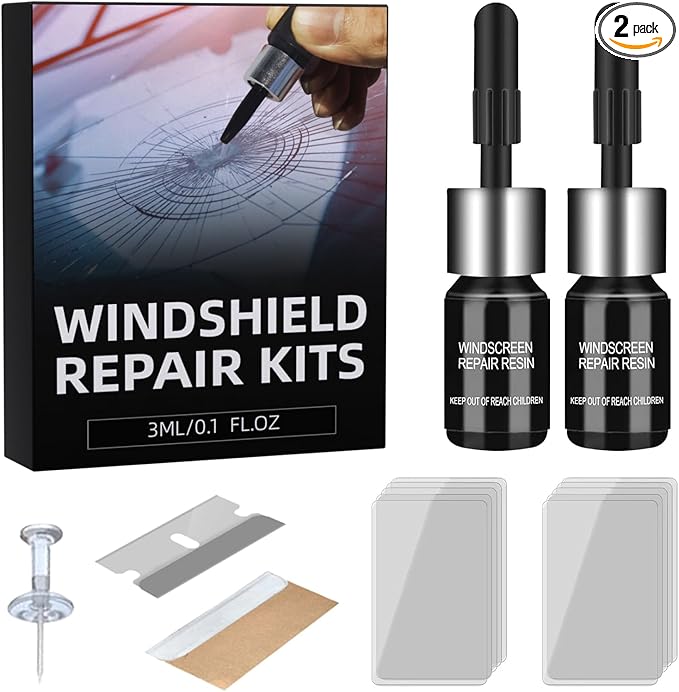 Car Windshield Chip Repair Kit, Windshield Repair Kit Nano Glass Crack Repair, Auto Glass Crack Chip Quick Fix Tools, Bulls-Eye and Star-Shaped Crack,2 Bottles