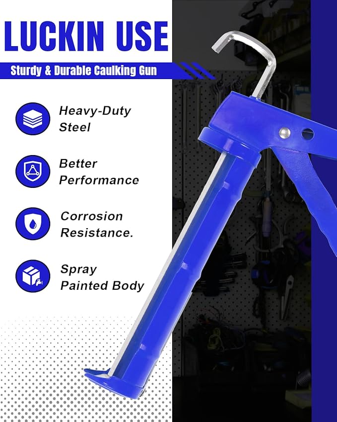 Holothurian Caulking Gun, Caulk Gun No Drip,Sealant Finishing Tool Grout Scraper for Kitchen Bathroom Window Sink Joint, 1/10 Gallon Cartridge, 10:1 Thrust Ratio, Blue