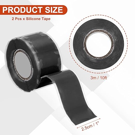 uxcell 2 Pcs Self Fusing Silicone Tape, 1" x 10ft Waterproof Water Leak Sealing Tape for Plumbing Pipe Hose Repair Handles, Black