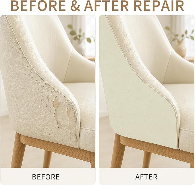 CHEIGHY Leather Repair Patch for Couches Advanced PU Self-Adhesive Leather Repair Tape kit for Furniture Sofa Vinyl Car Seats Couch Chairs Shoes Down Jackets (Beige, 17X79 inch)